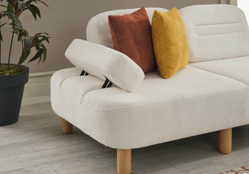 Canapé d’angle modulable bouclé blanc – ANGEL