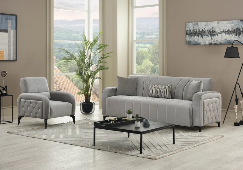 Canapé convertible design velours gris – URBAN