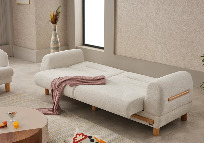 Canapé scandinave naturel beige sable bois – LEONA