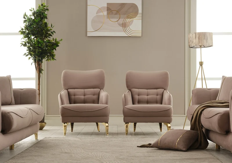 Canapé convertible design taupe et doré - LISA