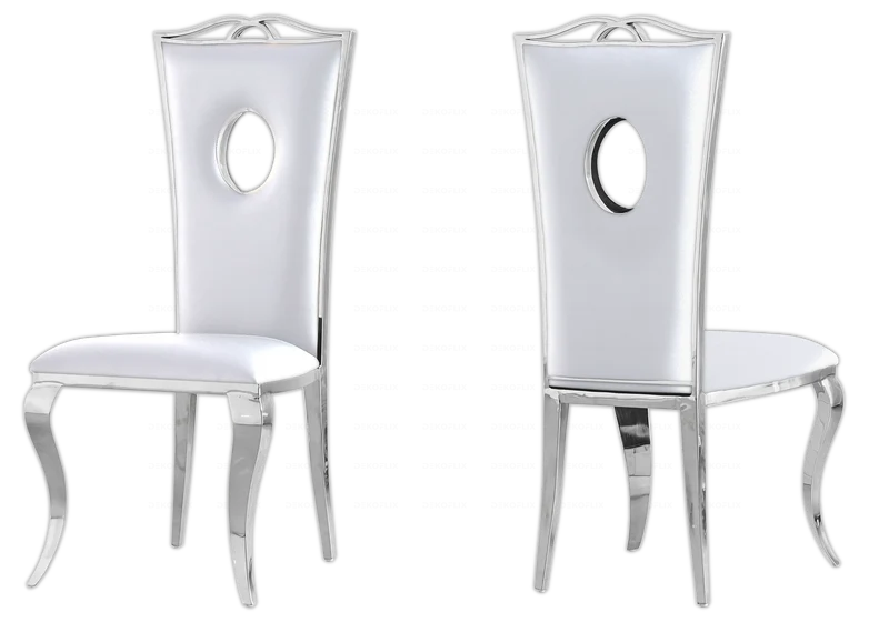Chaise médaillon baroque argentée et similicuir blanc - Pia x4