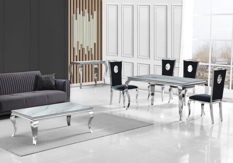 Chaise médaillon baroque argentée et velours noir - Pia x4