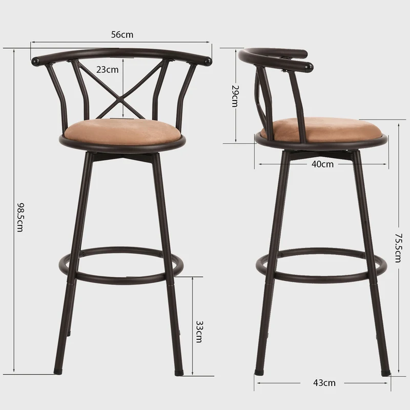 Lot de 4 tabourets de bar industriels pivotants avec dossier en tissu marron - HAILEY 29