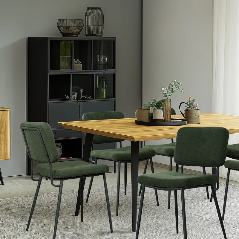 Lot de 4 chaises de salle à manger industrielles en tissu vert - KAROMI