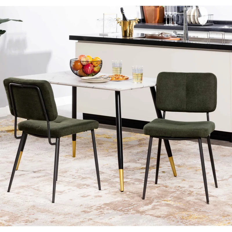 Lot de 4 chaises de salle à manger industrielles en tissu vert - KAROMI