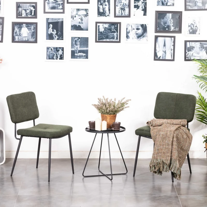 Lot de 4 chaises de salle à manger industrielles en tissu vert - KAROMI