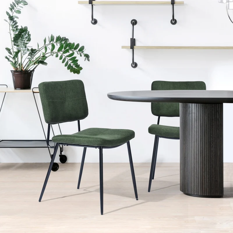 Lot de 6 chaises de salle à manger industrielles en tissu vert - KAROMI
