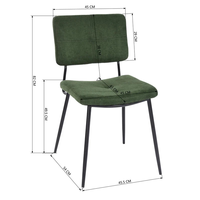 Lot de 4 chaises de salle à manger industrielles en tissu vert - KAROMI