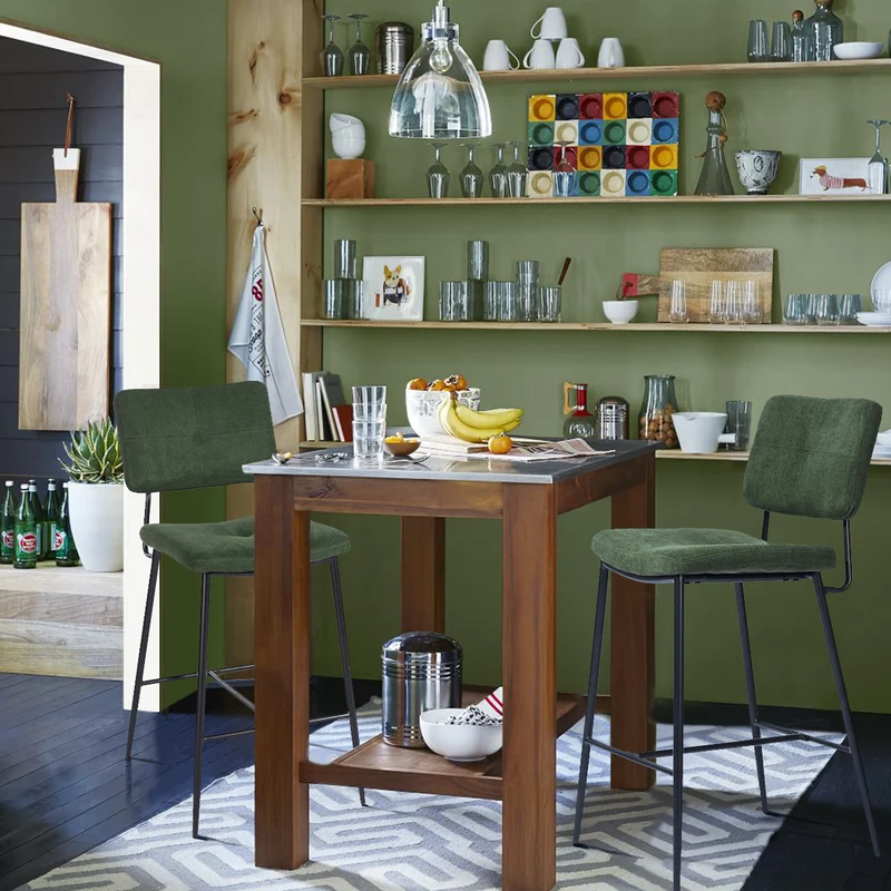 Lot de 6 tabourets de bar industriels avec dossier en tissu vert - INDEPENDENCE BAR