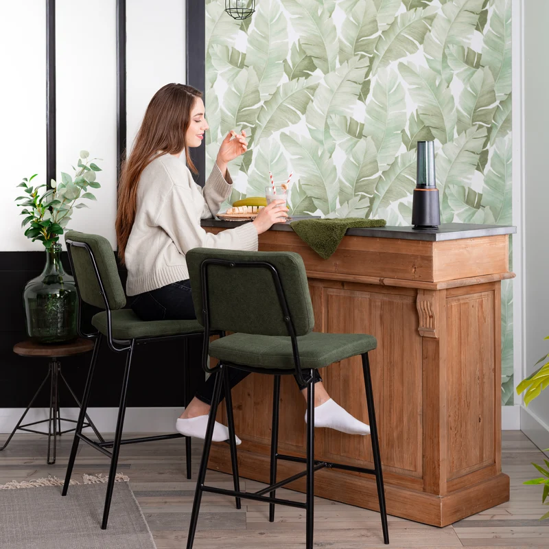Lot de 6 tabourets de bar industriels avec dossier en tissu vert - INDEPENDENCE BAR