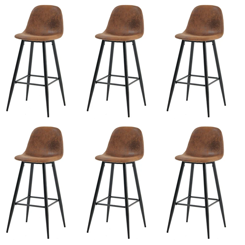 Lot de 6 tabourets de bar industriels avec dossier en suédine - CHARLTON BAR