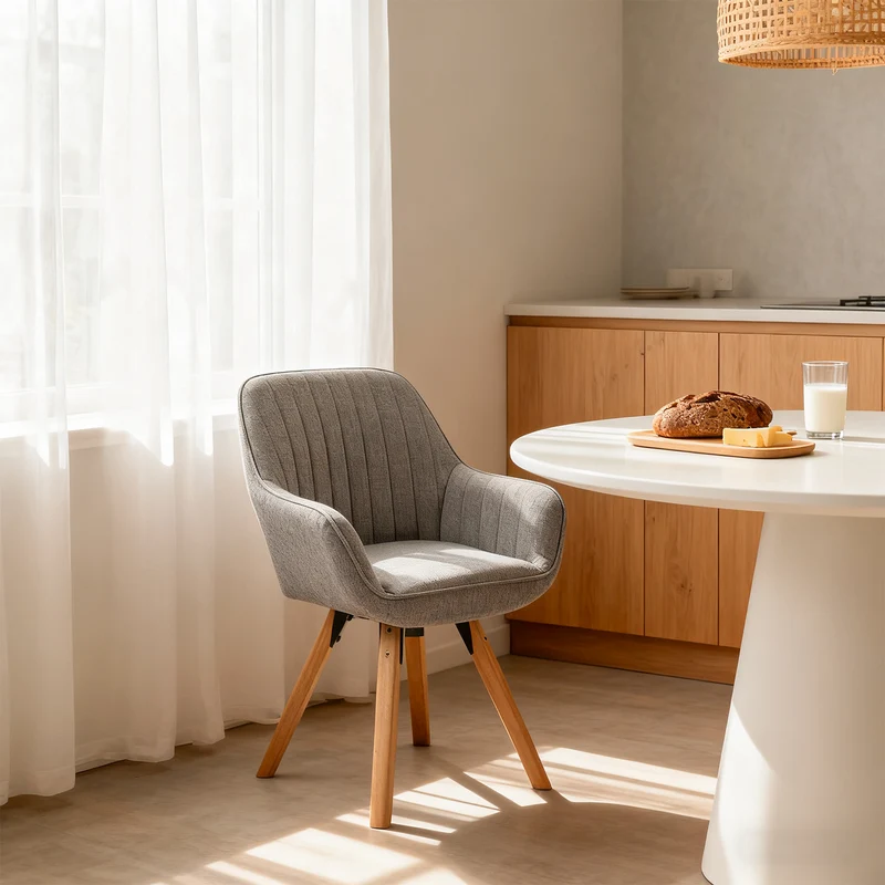 Chaise de salle à manger confortables en tissu gris pivotantes 360° - CARSON FABRIC GREY