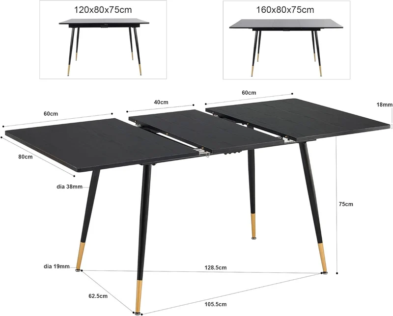 Table de salle à manger rétro style industriel extensible en bois - WHALEN