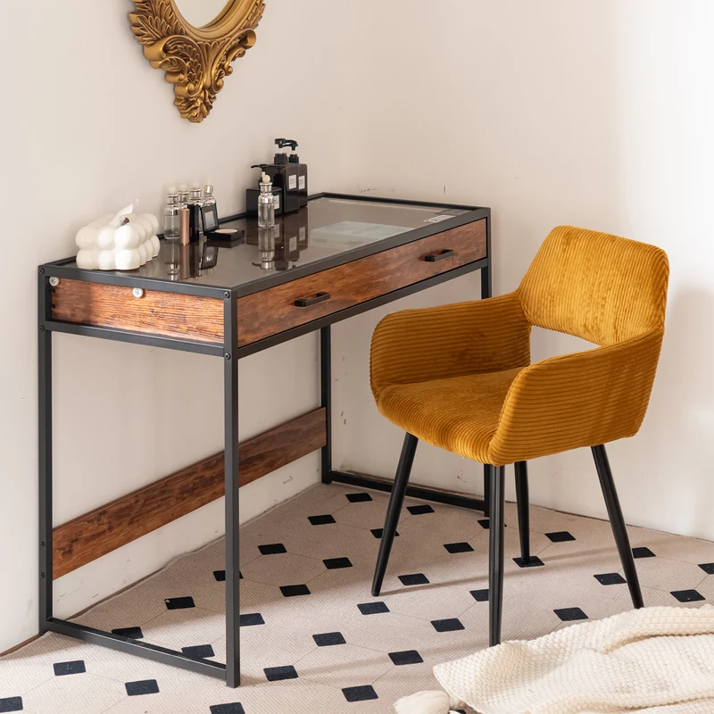 Lot de 2 fauteuils de salle à manger scandinaves avec accoudoirs en velours côtelé jaune safran - CROMWELL CORDUROY
