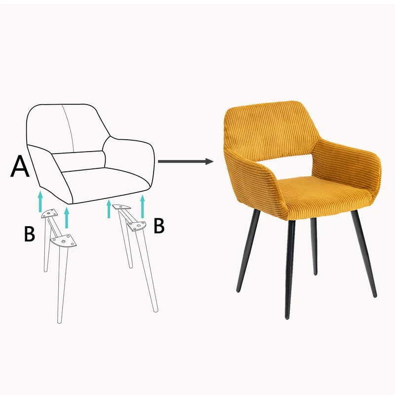 Lot de 2 fauteuils de salle à manger scandinaves avec accoudoirs en velours côtelé jaune safran - CROMWELL CORDUROY
