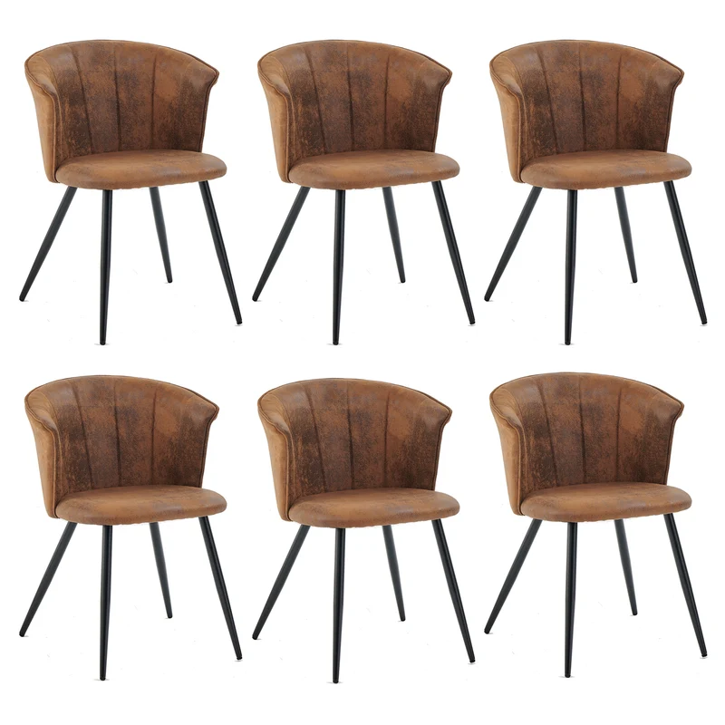 Lot de 6 fauteuils de salle à manger industriels avec accoudoirs en suédine - DONCIC