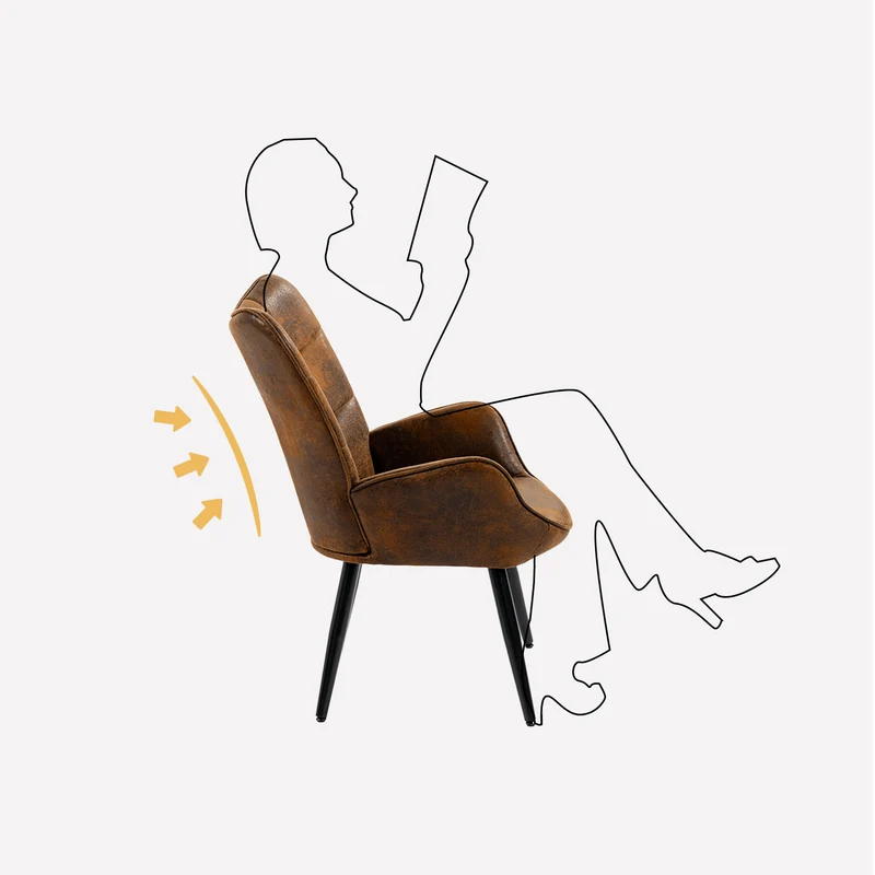 Fauteuil scandinave avec accoudoirs en suédine à surpiqûres - KANAS