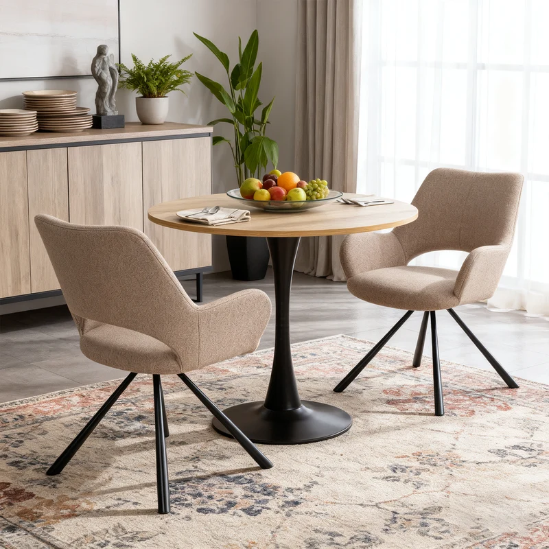 Lot de 2 chaises de salle à manger scandinaves avec accoudoirs en tissu beige - BETH