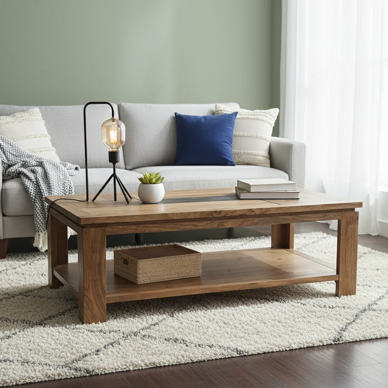 Table basse rectangulaire bois sculpté bicolore | Acacia Maya