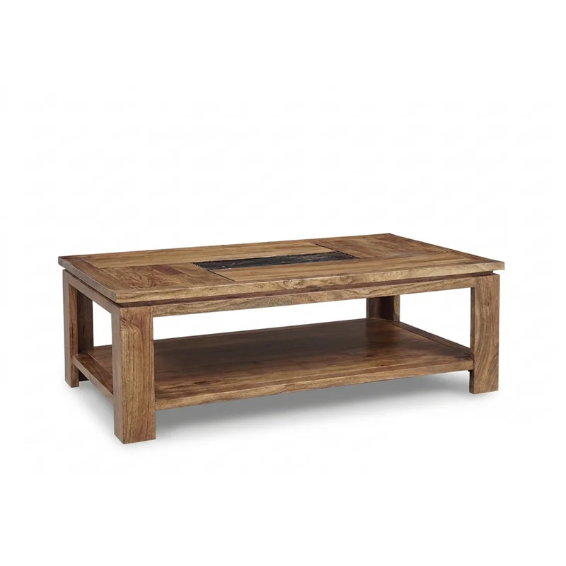Table basse rectangulaire bois sculpté bicolore | Acacia Maya