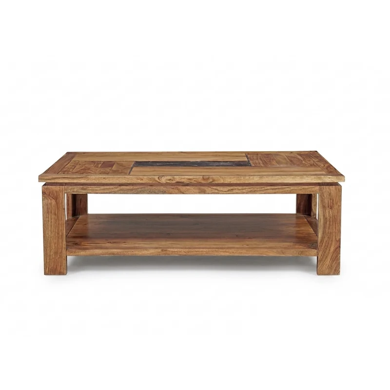 Table basse rectangulaire bois sculpté bicolore | Acacia Maya