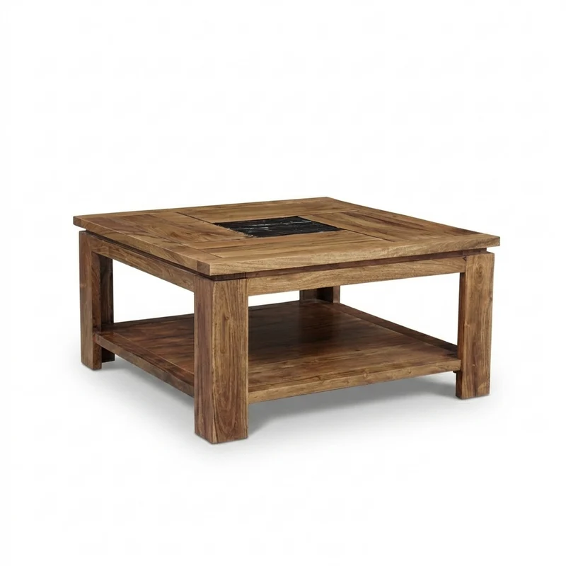 Table basse carrée bois sculpté bicolore | Acacia Maya