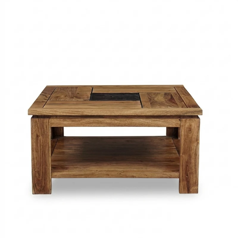 Table basse carrée bois sculpté bicolore | Acacia Maya