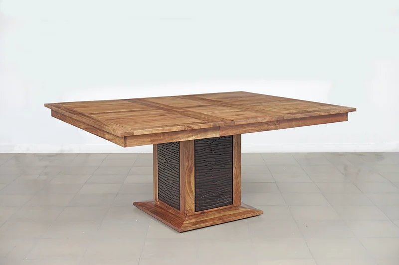 Table à manger carrée bois sculpté bicolore 130 | Acacia Maya