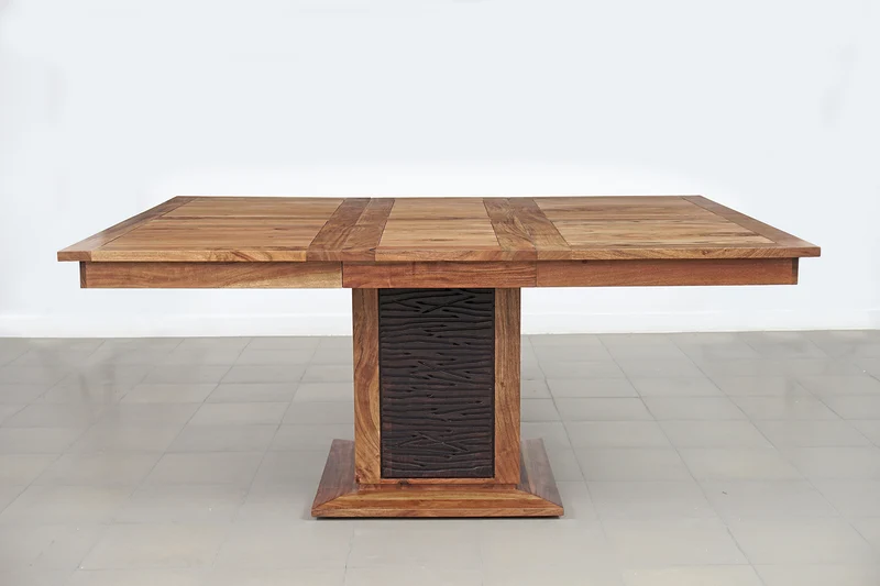 Table à manger carrée bois sculpté bicolore 130 | Acacia Maya