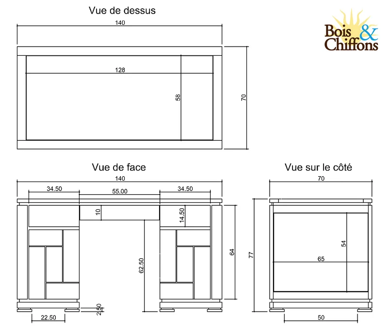 Bureau bois sculpté bicolore 2P 2T | Acacia Maya