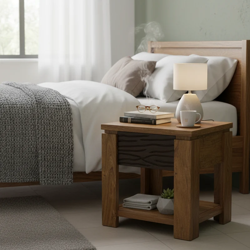 Chevet bois sculpté bicolore 1T | Acacia Maya