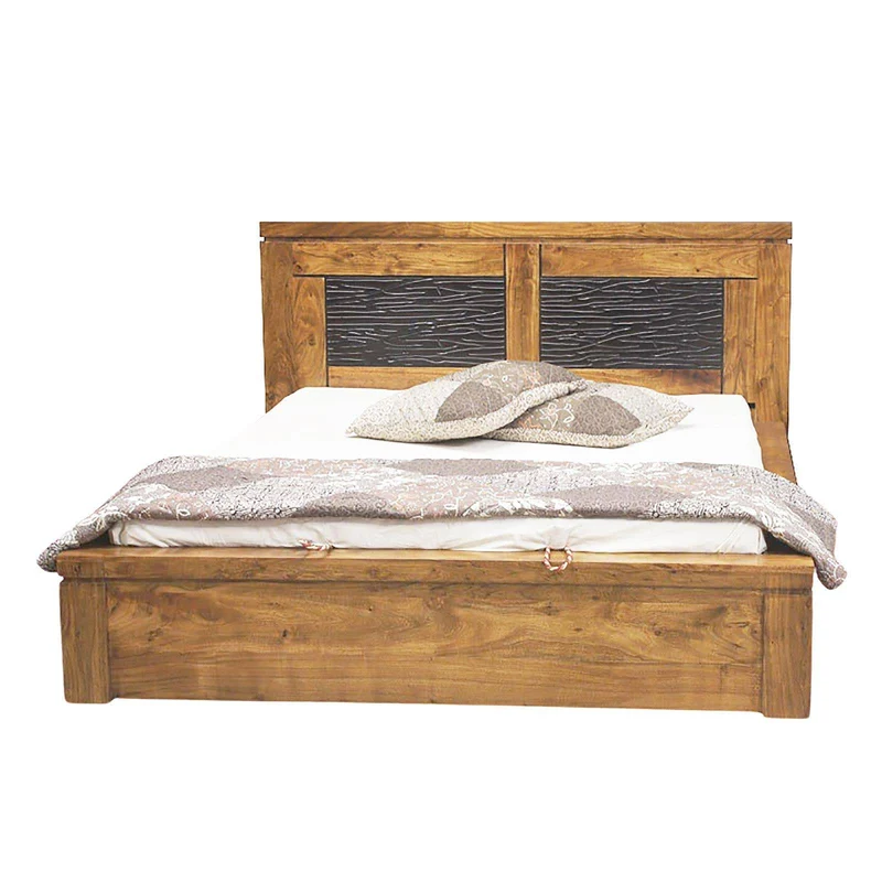 Lit bois sculpté 160 bicolore | Acacia Maya