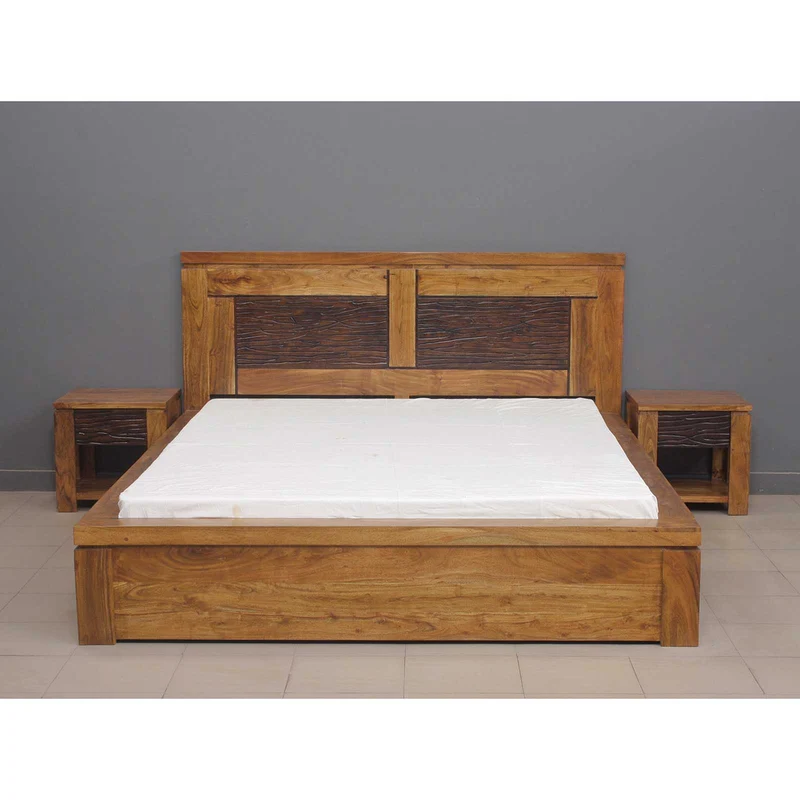 Lit bois sculpté 160 bicolore | Acacia Maya