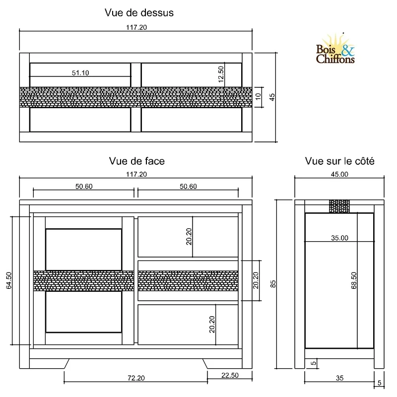 Bahut 1 porte 3 tiroirs | Acacia Tatoo
