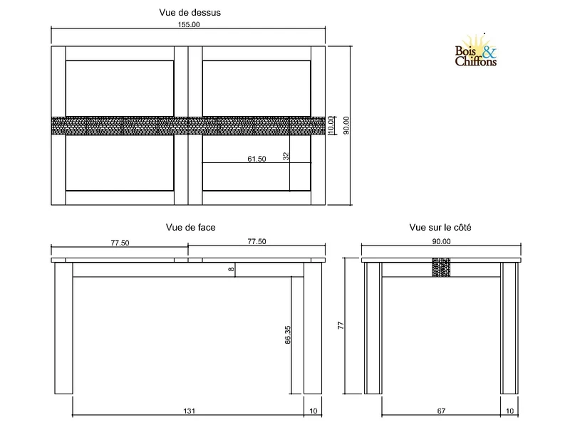 Table de repas rectangulaire 155 cm | Acacia Tatoo