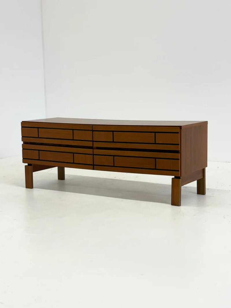 Low Italian Wooden Sideboard with Graphic Black Lines