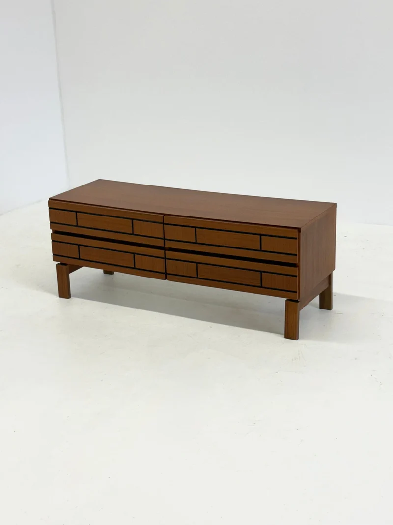 Low Italian Wooden Sideboard with Graphic Black Lines