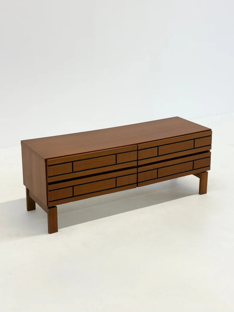 Low Italian Wooden Sideboard with Graphic Black Lines