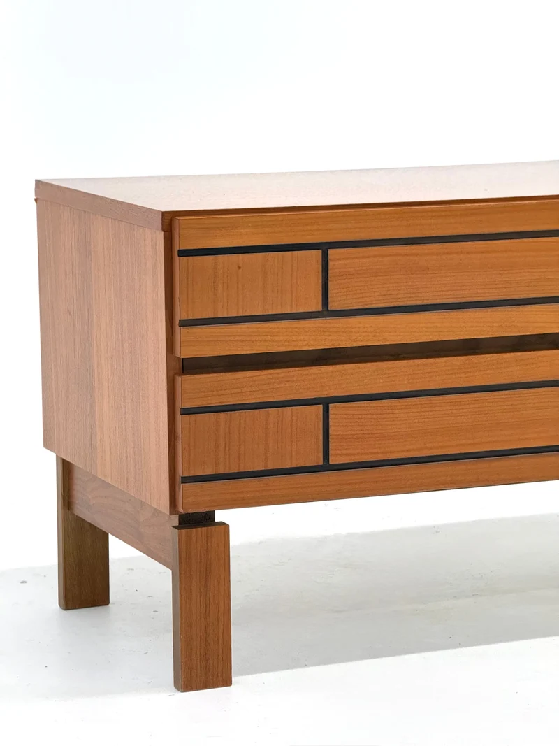 Low Italian Wooden Sideboard with Graphic Black Lines