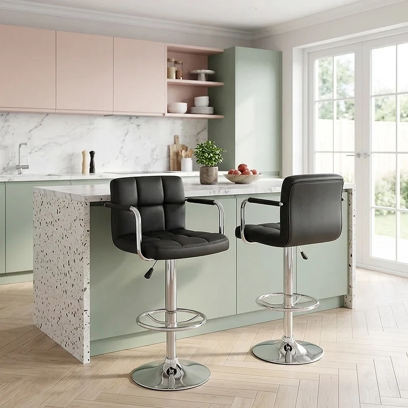 Chaise de Bar Faux Cuir Chrome - Maze Noir