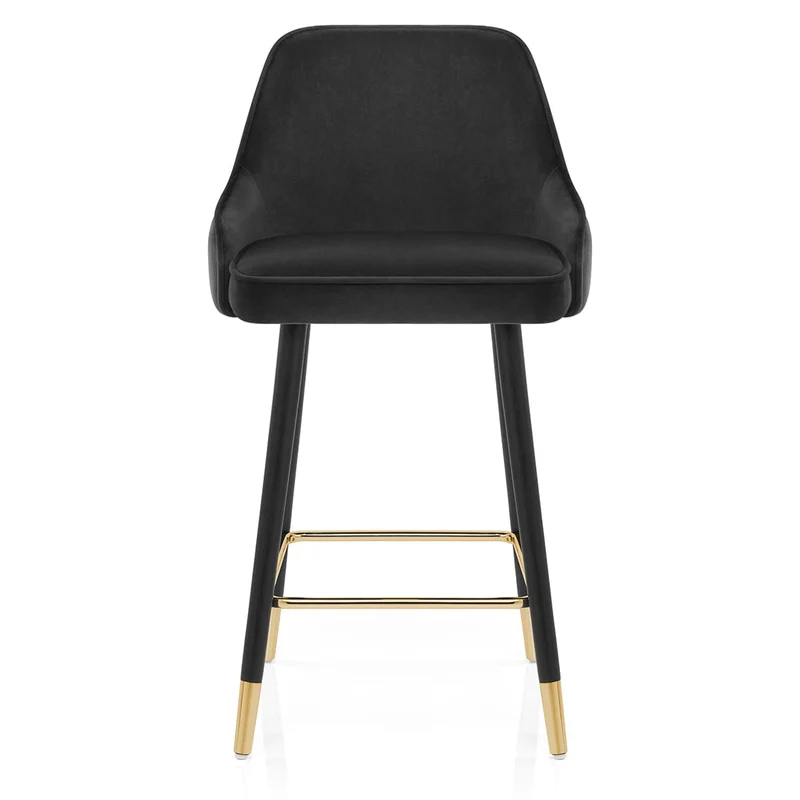 Chaise de Bar Bois Velours Doré - Glam Noir