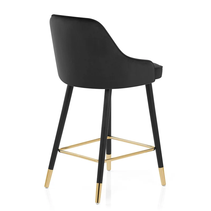 Chaise de Bar Bois Velours Doré - Glam Noir