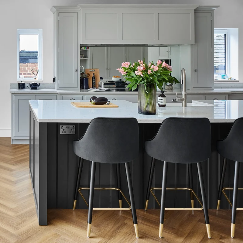 Chaise de Bar Bois Velours Doré - Glam Noir