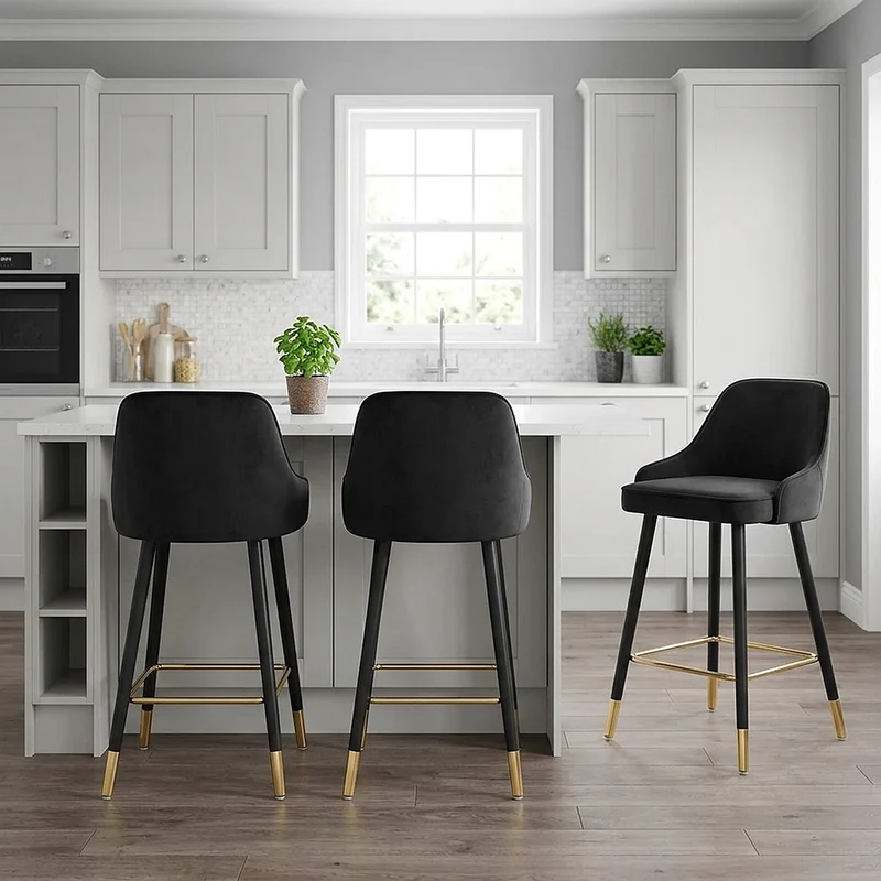 Chaise de Bar Bois Velours Doré - Glam Noir