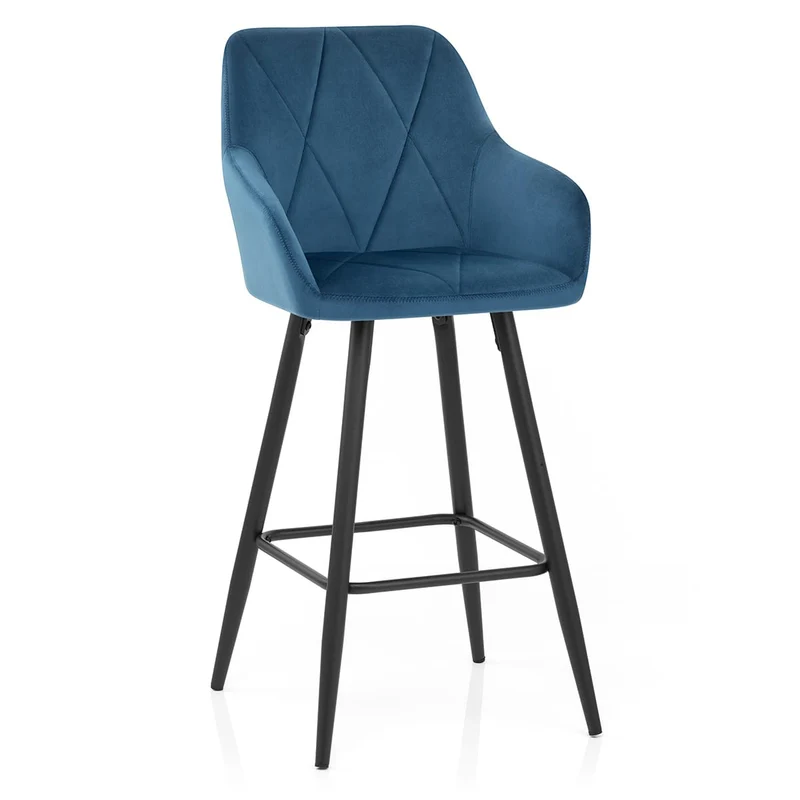 Tabouret de Bar Velours - Lanson Bleu Foncé