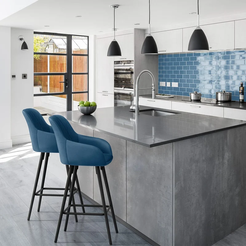 Tabouret de Bar Velours - Lanson Bleu Foncé
