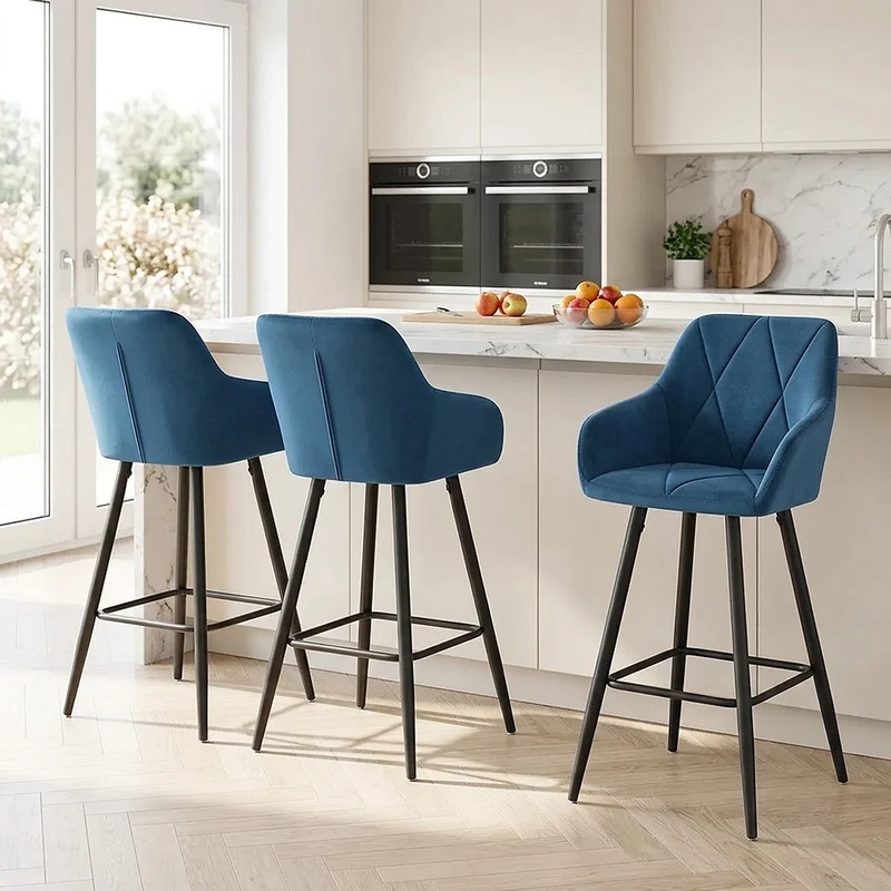 Tabouret de Bar Velours - Lanson Bleu Foncé