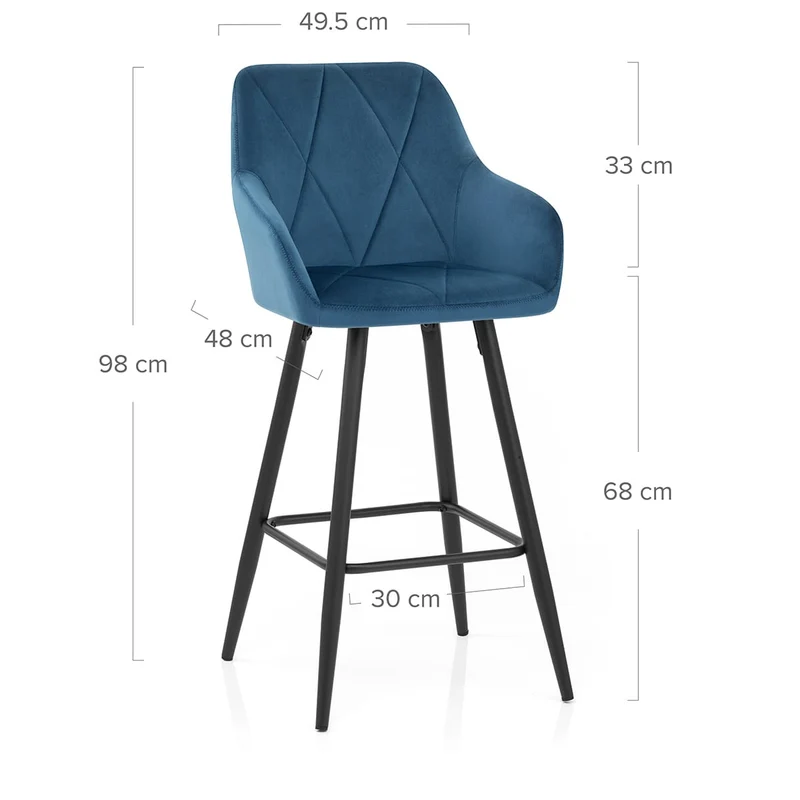 Tabouret de Bar Velours - Lanson Bleu Foncé