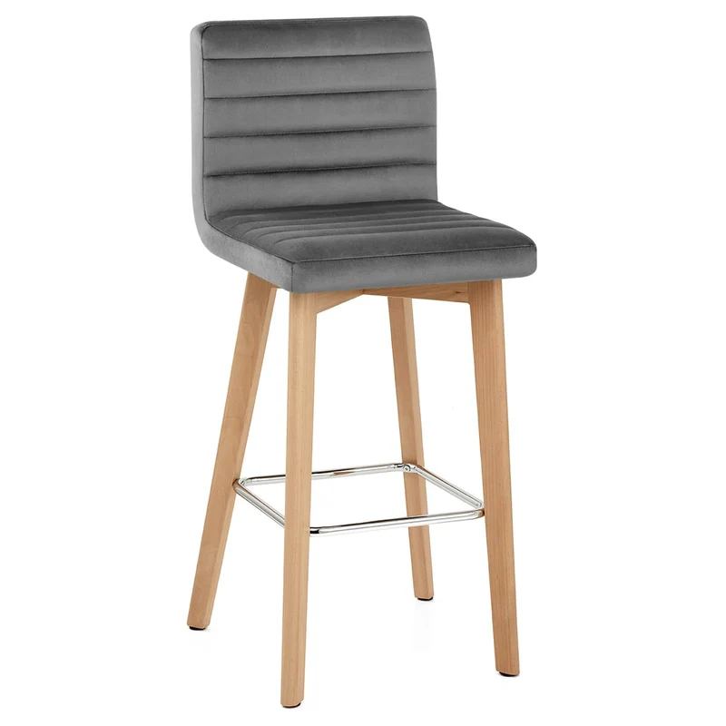 Tabouret de Bar Velours Bois - Pure Gris