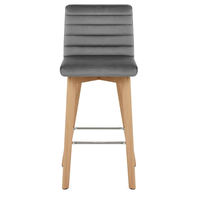 Tabouret de Bar Velours Bois - Pure Gris